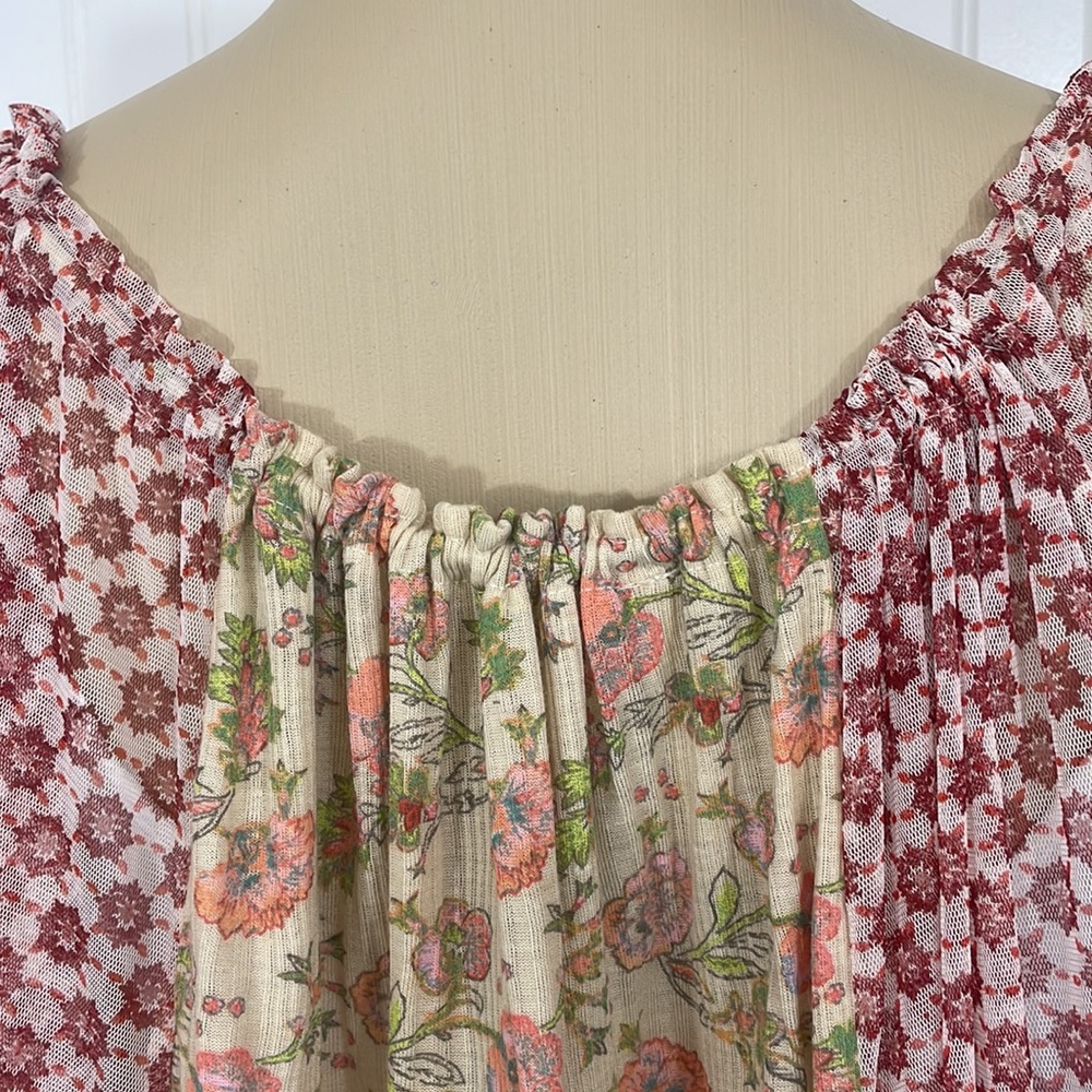 Free People Boho Floral Patchwork Sheer Peasant Cottagecore Mini Dress Small - Picture 9 of 16